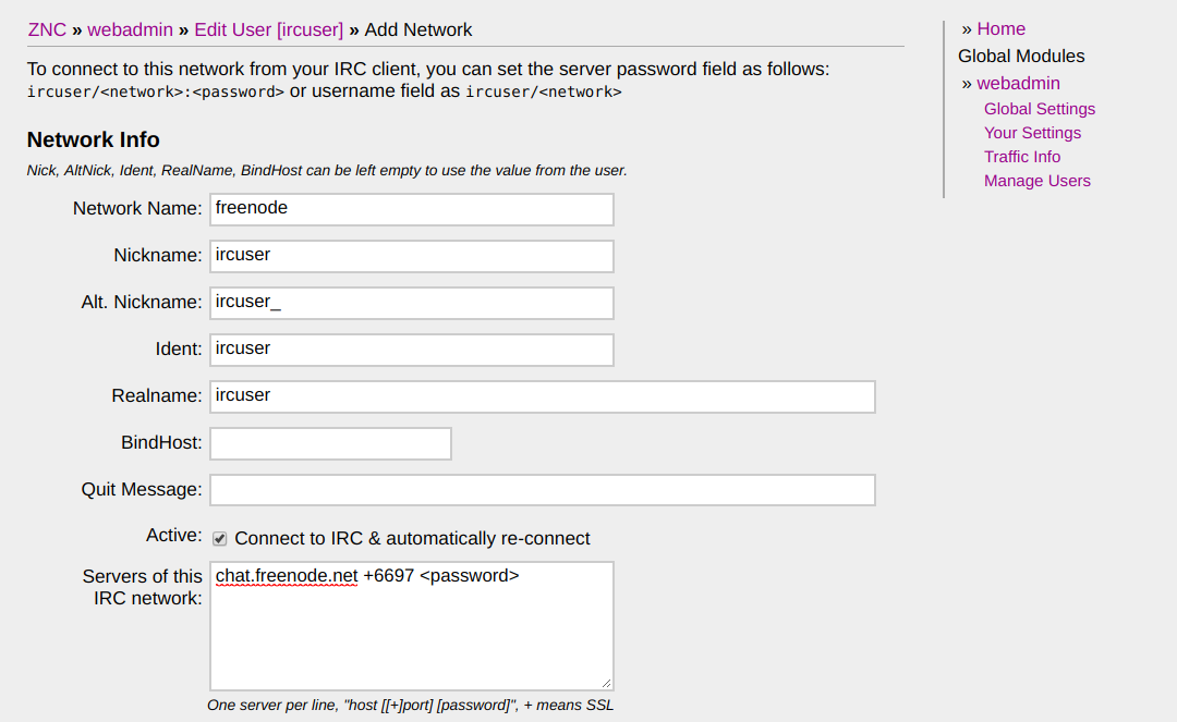 Configuring the IRC network
